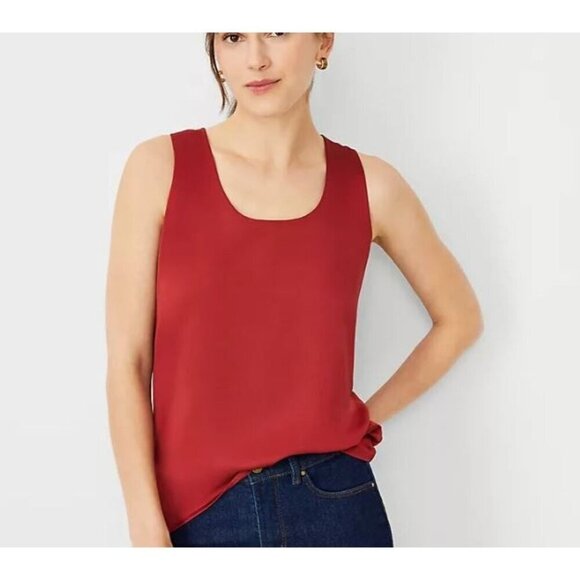 Ann Taylor Shimmer Mixed Media Tank Top Women Size Large Scoop Neck Shell - Picture 1 of 11